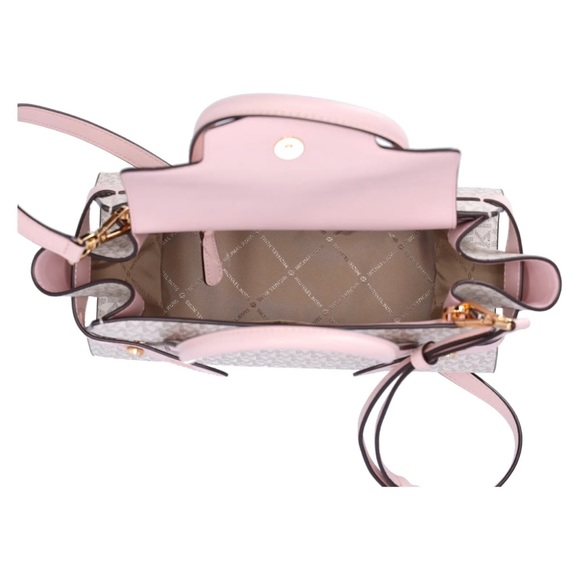 Michael Kors Carmen Medium Flap Satchel Vanilla MK Signature Powder Blush Pink - Picture 6 of 8